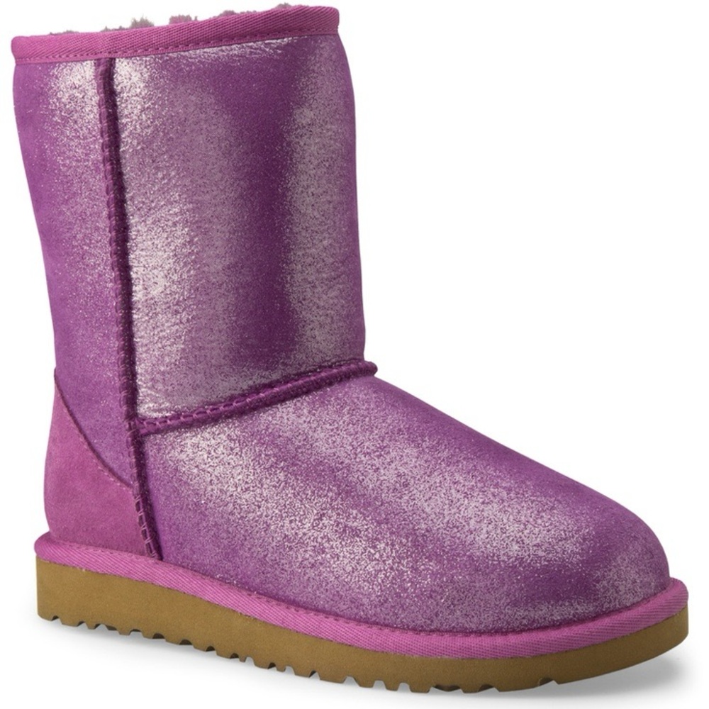 UGG Kids' Classic II Glitter boots in a purple metallic color size 6